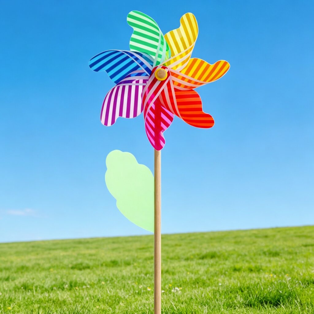 7-Point Dotted & Striped Wooden Stick Pinwheel