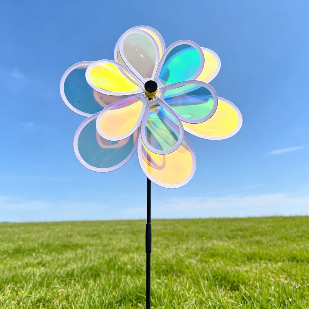 Pinwheel with double-layer structure and six colorful film blades