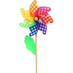 Rainbow Pinwheel with Dot & Stripe Prints, Wooden Stick