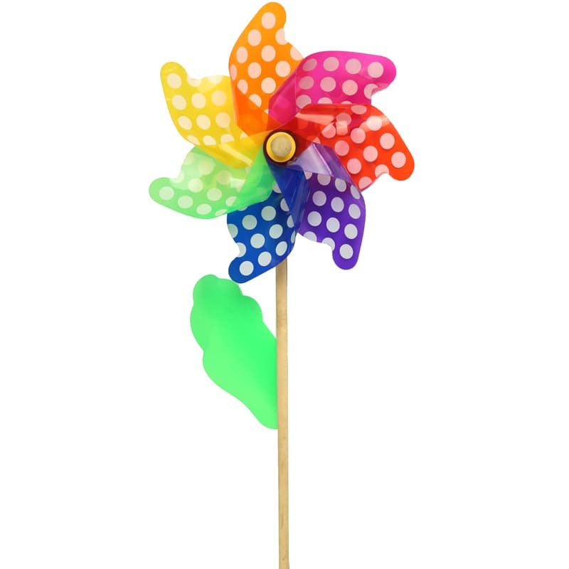 Rainbow Pinwheel with Dot & Stripe Prints, Wooden Stick