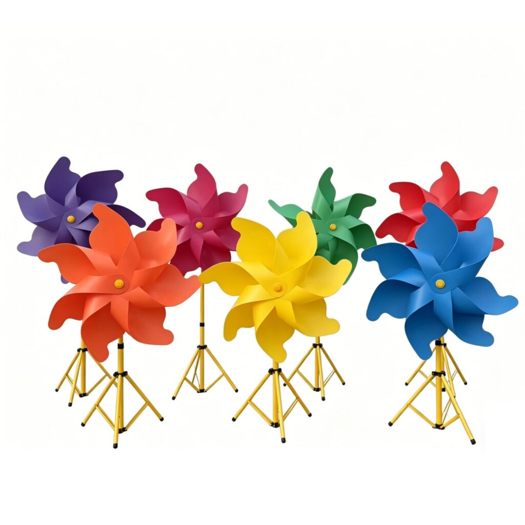 Rainbow Solid Color Pinwheel with Large Metal Stand