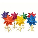 Rainbow Solid Color Pinwheel with Large Metal Stand