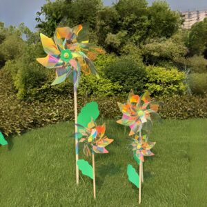 Octagonal Premium Transparent Film Pinwheel with Wooden Stick