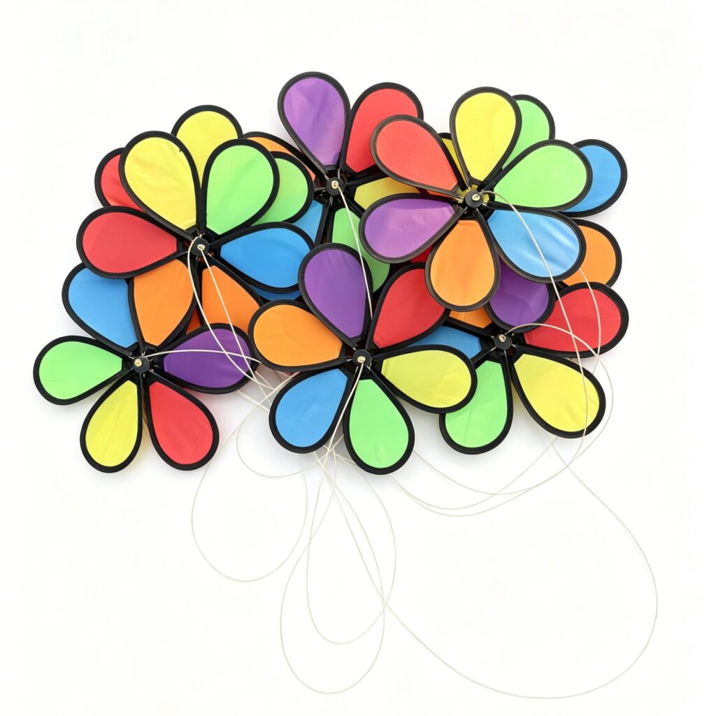 6‑Color Fabric Pinwheel Garland with Black Edges