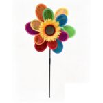 Double‑Layer Holographic Glitter Sequin Sunflower Pinwheel with Fiberglass Stick