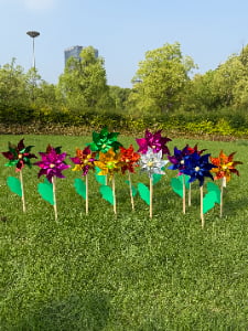 Octagonal Holographic Glitter Sequin Pinwheel with Wooden Stick
