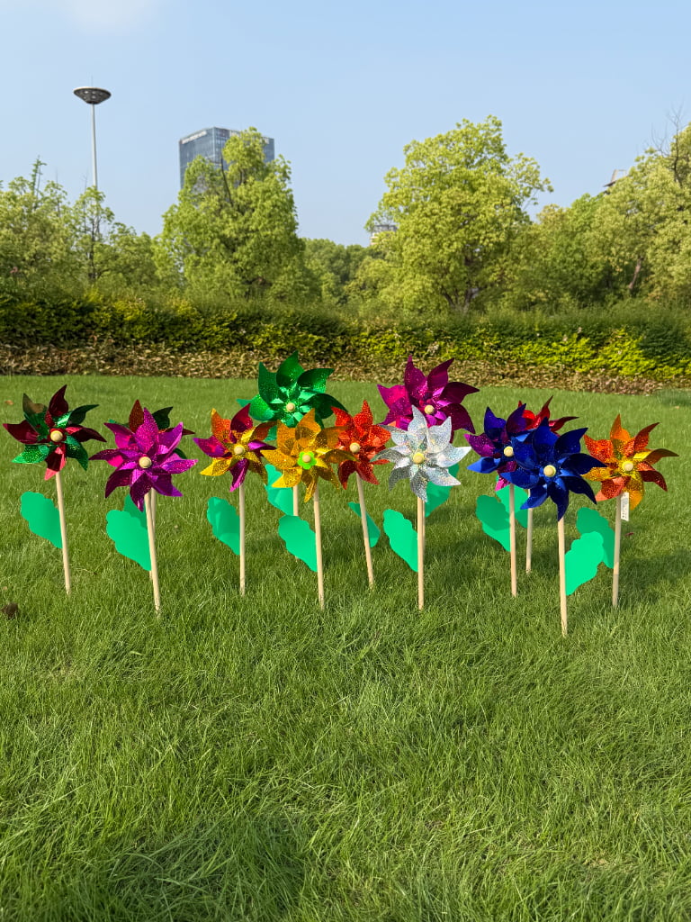 Octagonal Holographic Glitter Sequin Pinwheel with Wooden Stick