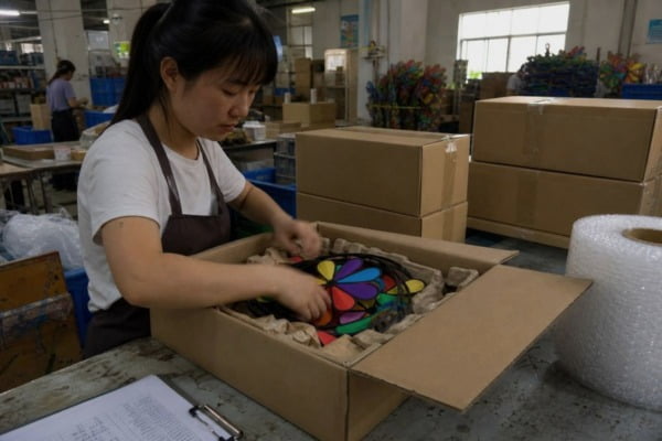 Damage-Free Export Packaging Protective packaging methods preventing damage to whirligig strings during long-distance shipping (ID#5)