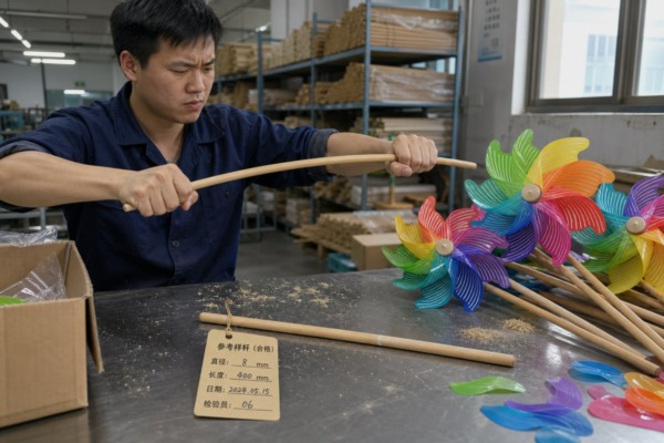 Testing Pole Strength Testing pinwheel pole strength by bending and shaking sample sticks (ID#3)
