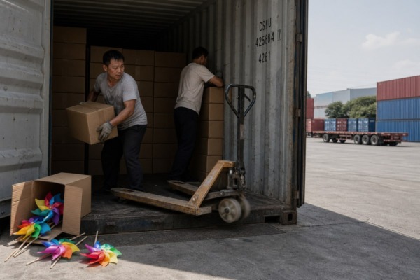 Pinwheel Shipment Packaging Layered protective packaging with polybags and double-wall cartons for pinwheel international transit (ID#4)