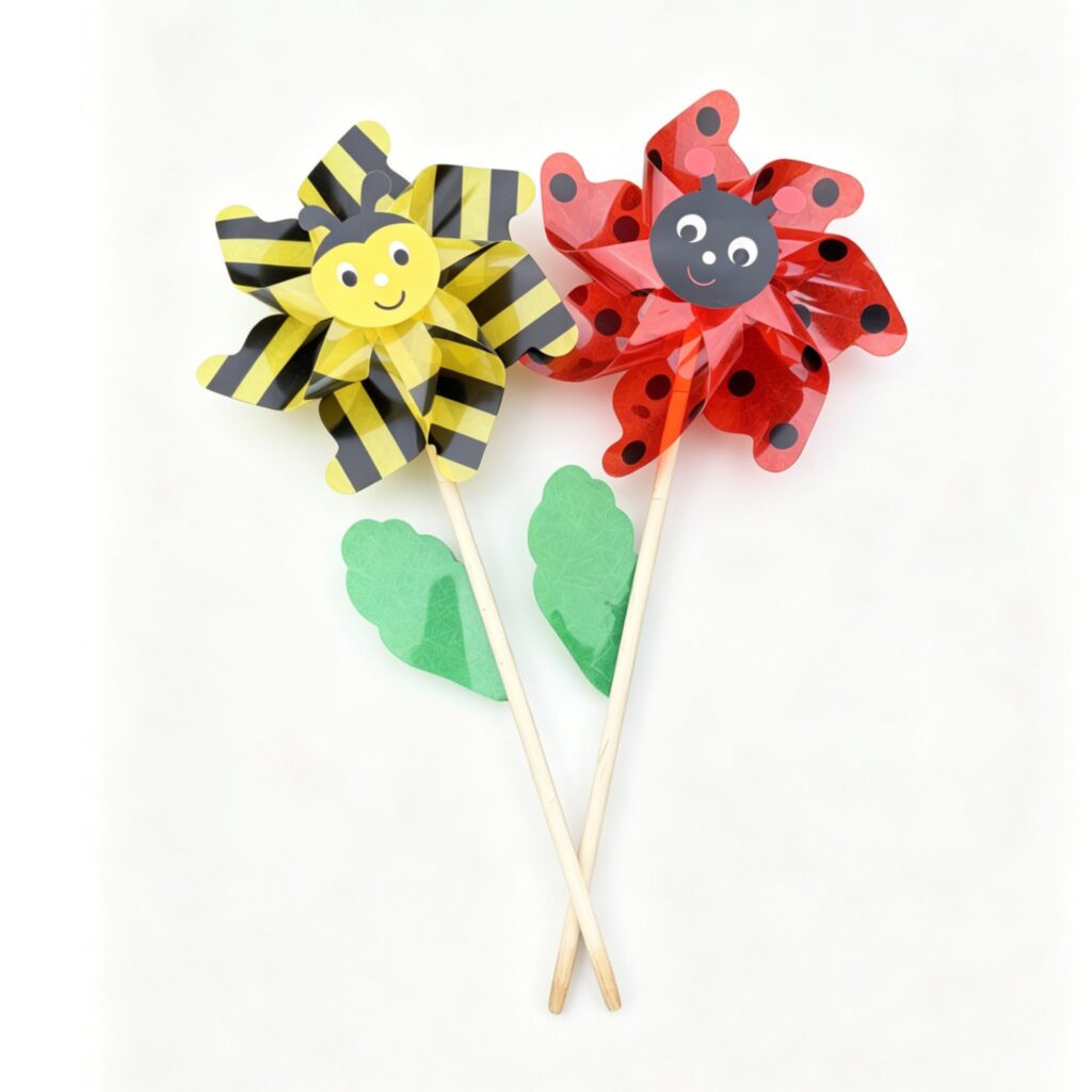7‑Point Transparent Insect Pinwheel with Wooden Stick