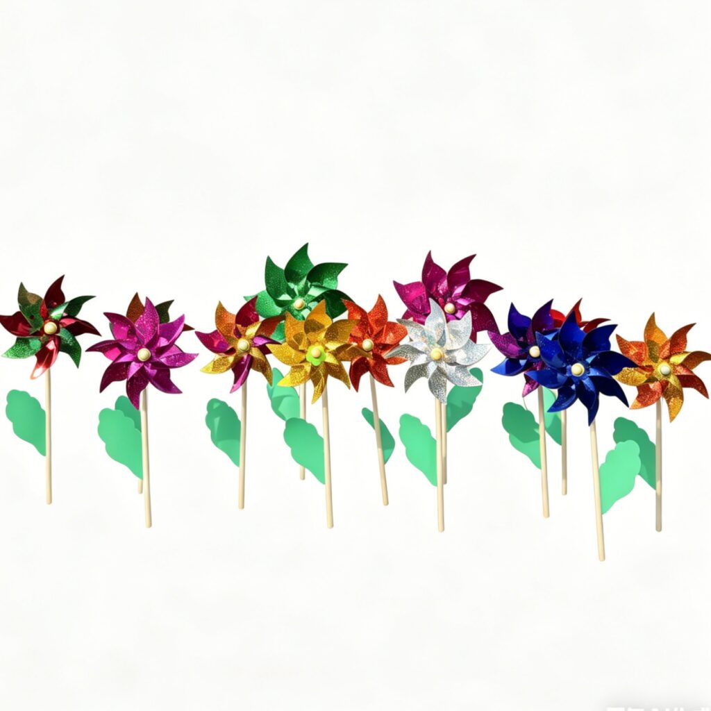 Octagonal Holographic Glitter Sequin Pinwheel with Wooden Stick
