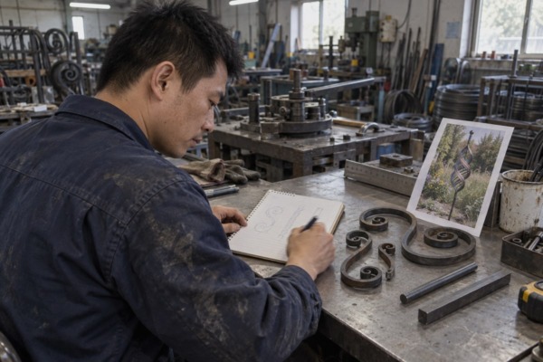 Text-based method to describe wrought iron accessory shape, size, material and finish clearly (ID#2)